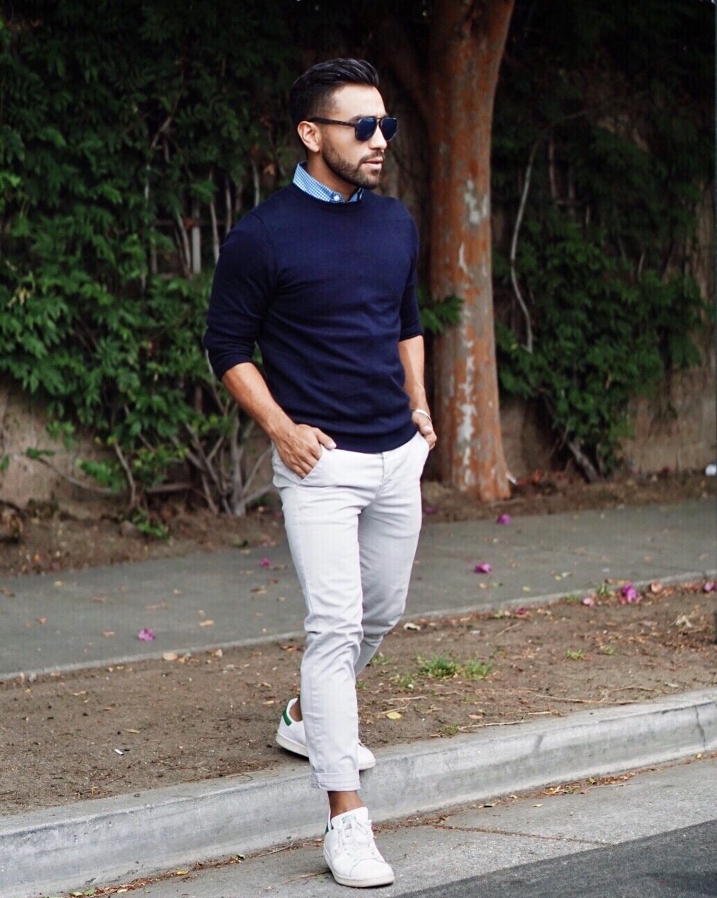 smart casual with white sneakers